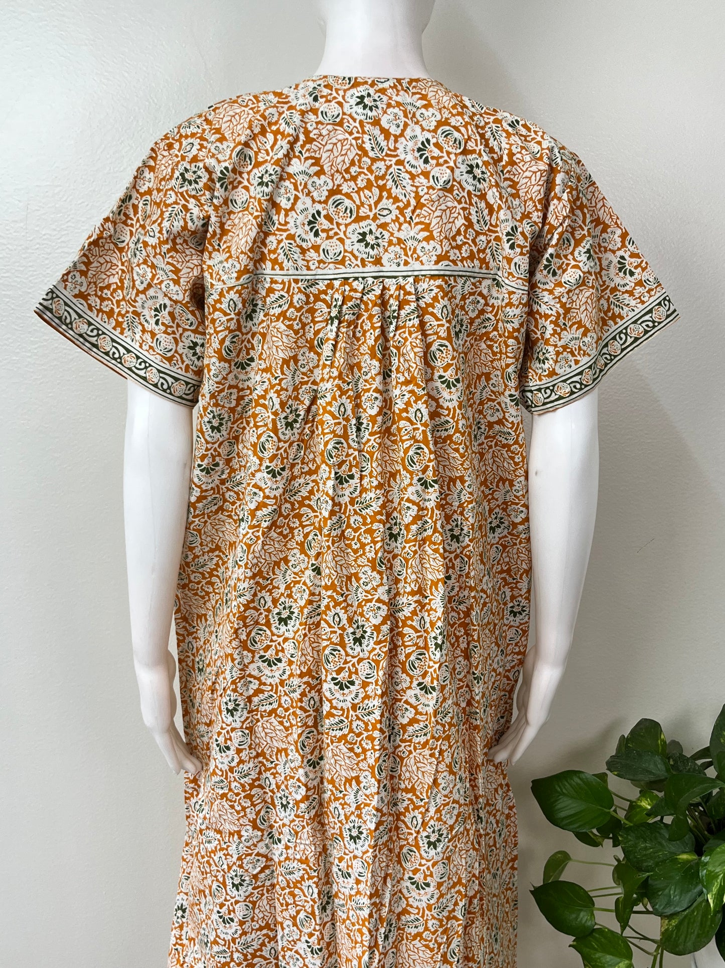 Yellow Pleated 100% Cotton Women's Nightgown