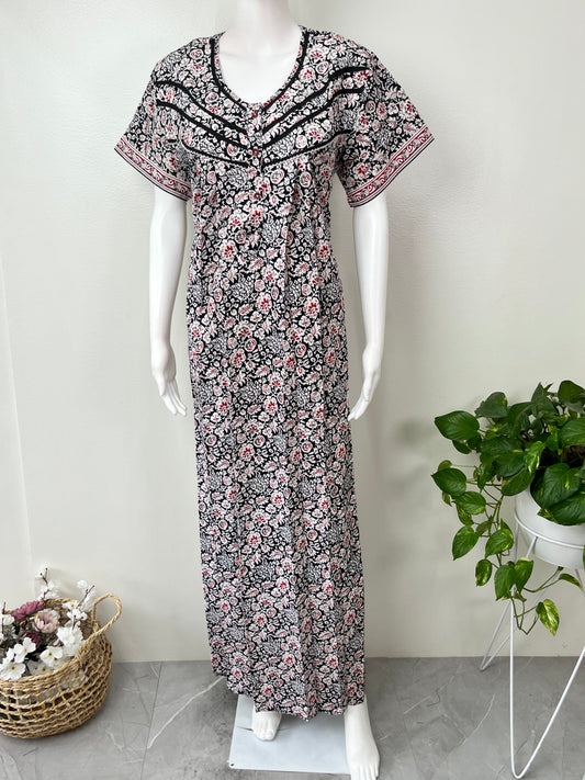 Black Pure Cotton Nighty Elegant & Comfortable