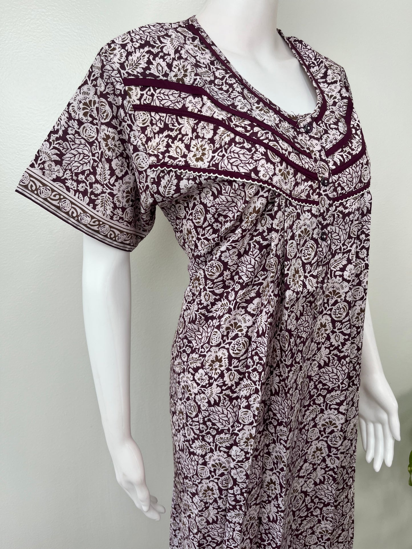 Wine Pleated Style Nightgown for Women