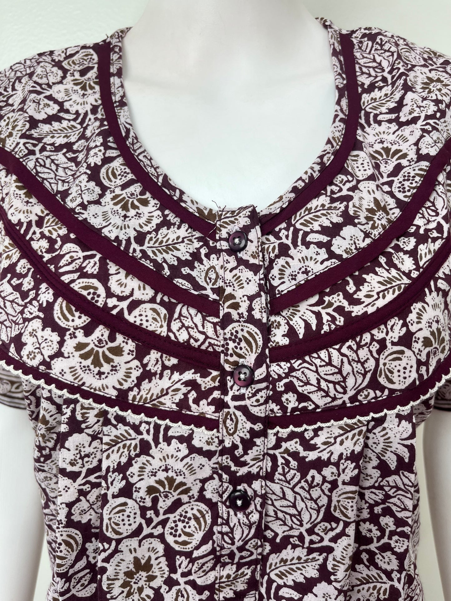 Wine Pleated Style Nightgown for Women