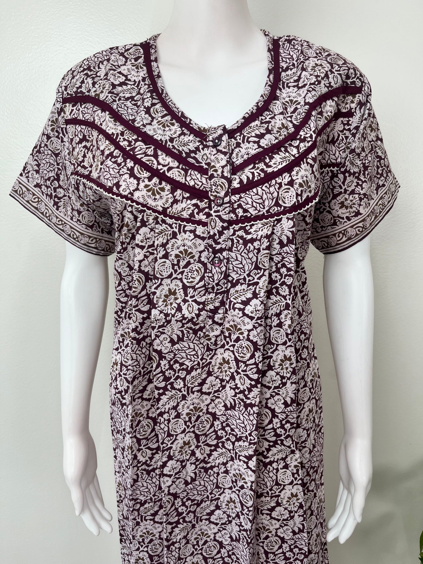 Wine Pleated Style Nightgown for Women