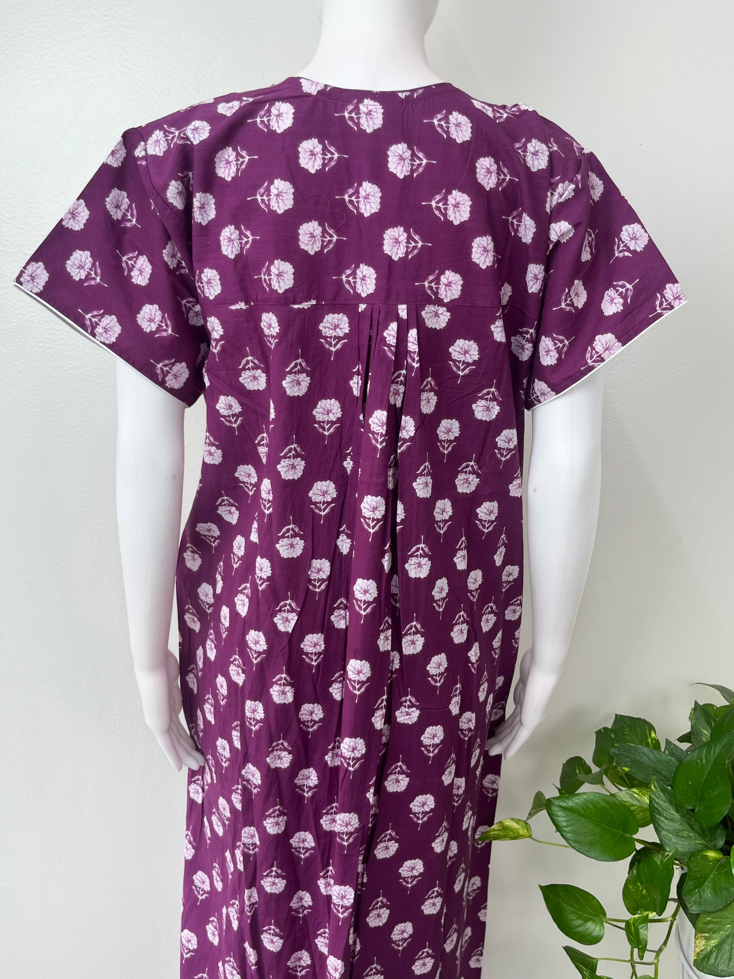 Purple 100% Cotton Embroidered Nighty
