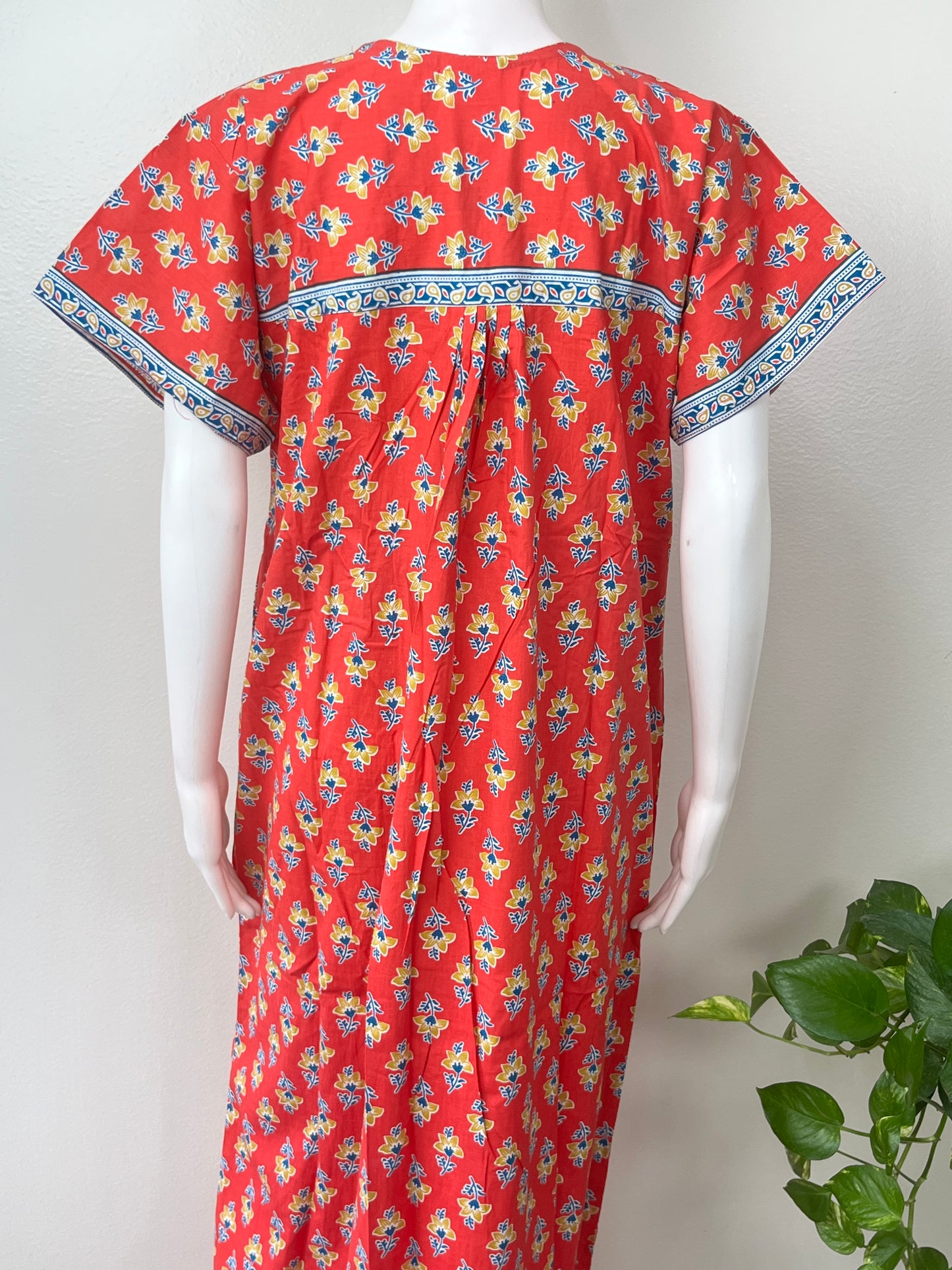 Red 100% Cotton Nightgown with Contrast Print