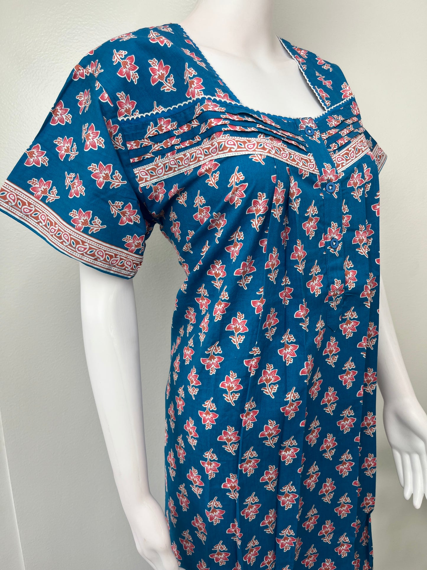 Royal Blue Printed Cotton Nightgown for Women
