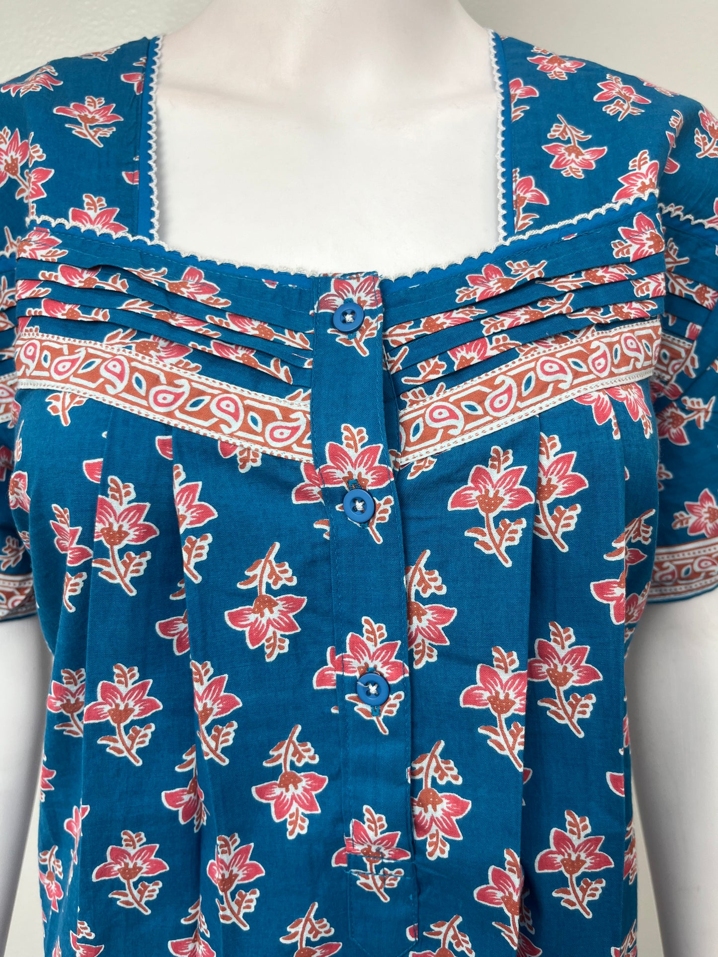 Royal Blue Printed Cotton Nightgown for Women