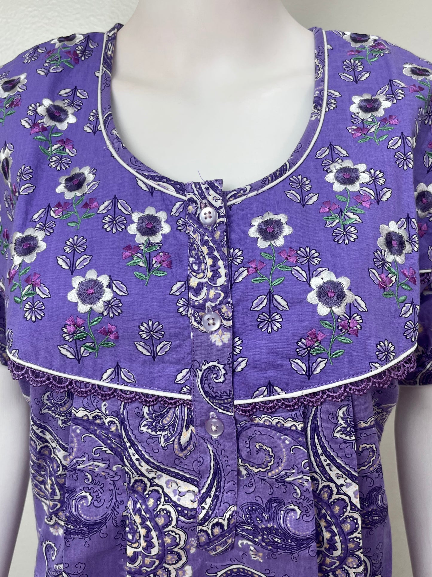 Purple Embroidered Pure Cotton Nightgown