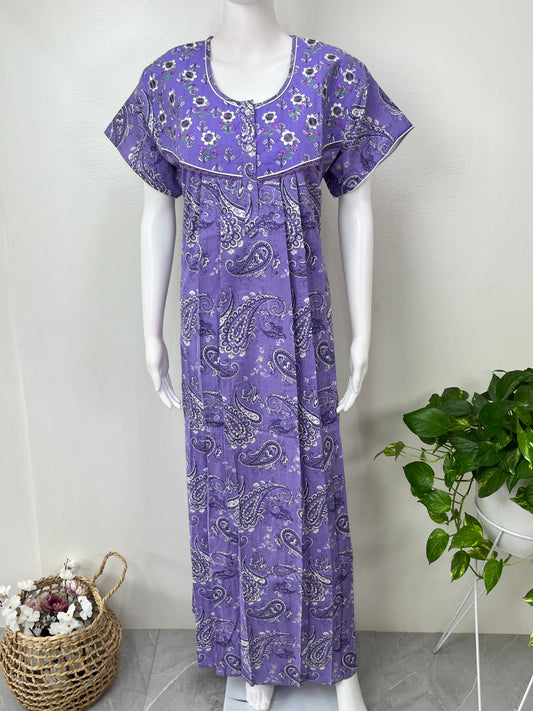 Purple Embroidered Pure Cotton Nightgown