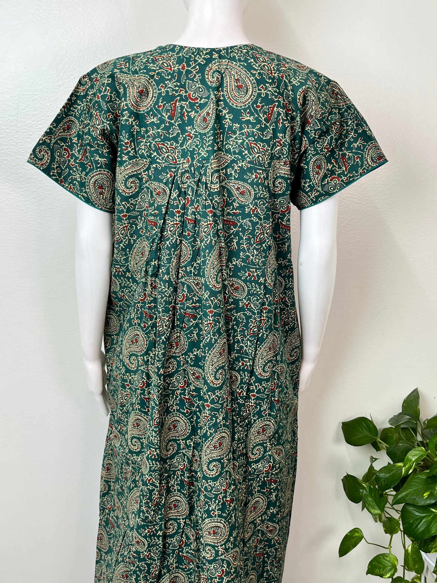 Bottle Green Elegant Embroidered 100% Cotton Nighty