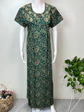 Bottle Green Elegant Embroidered 100% Cotton Nighty