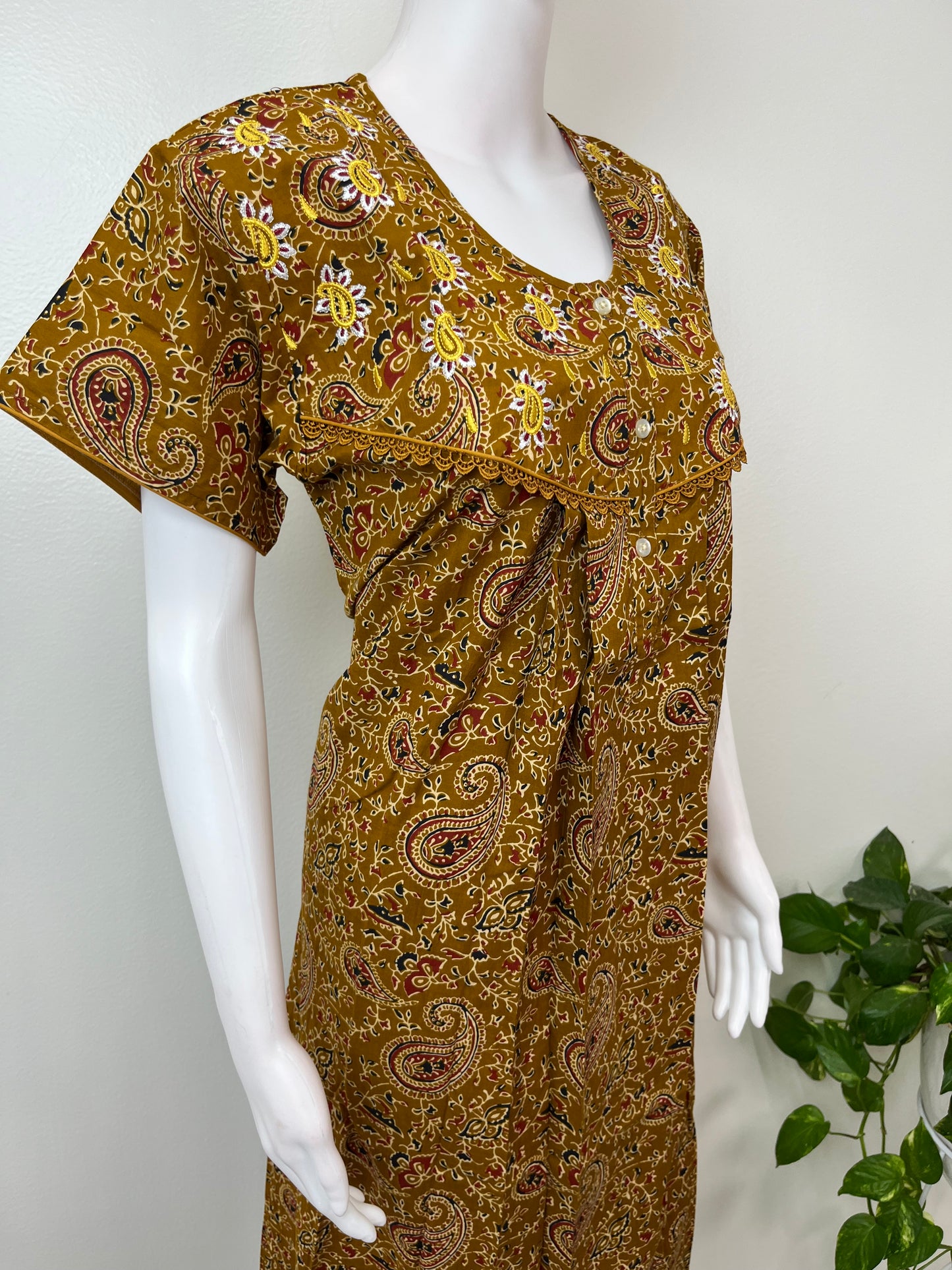 Mustard 100% Cotton Nightgown Soft & Comfortable