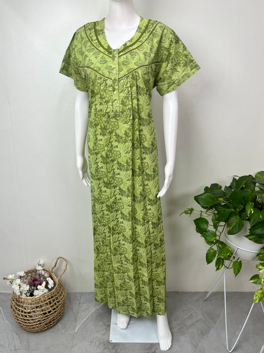 Sage Green Printed Cotton Nighty for Women