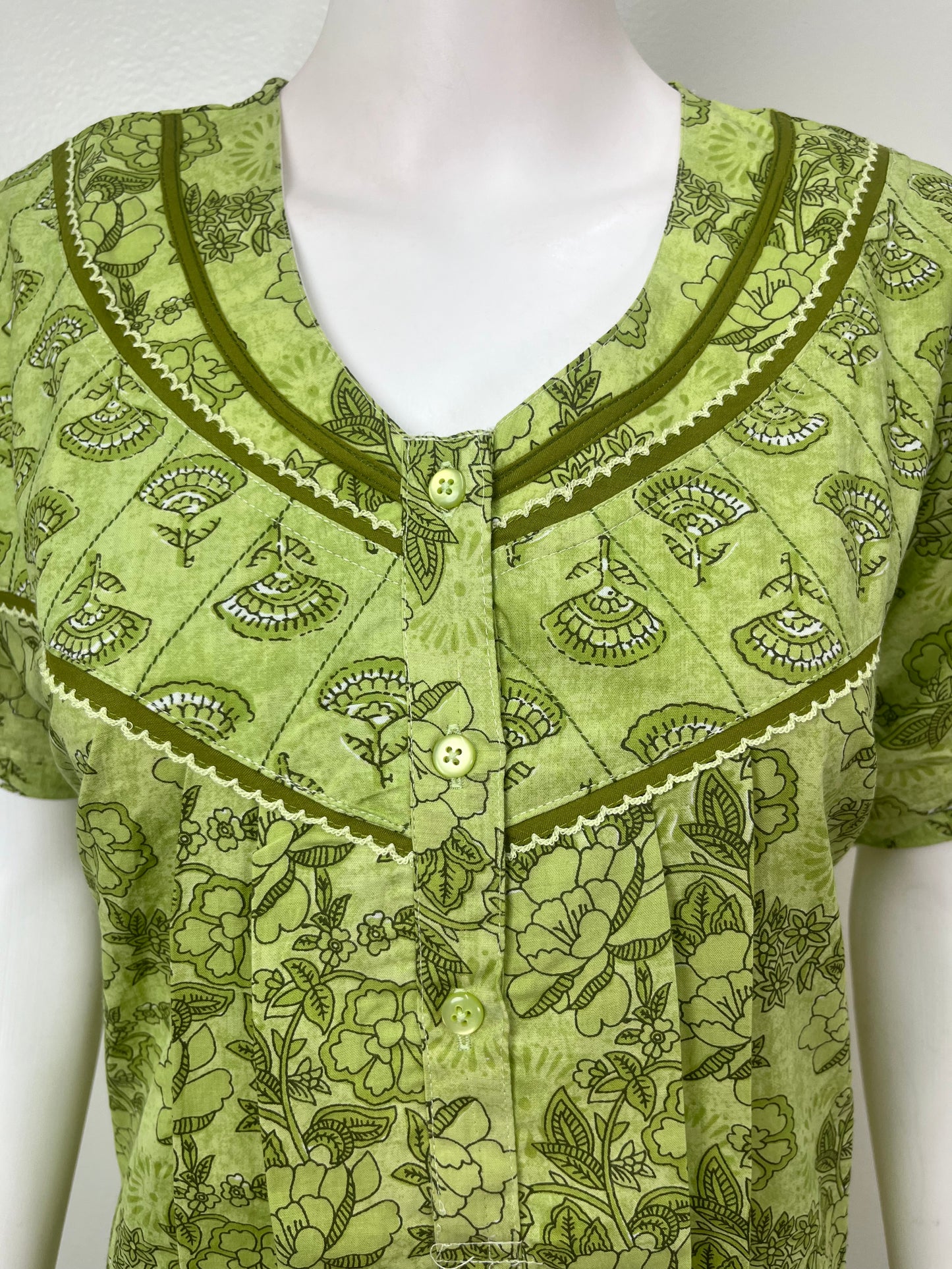 Sage Green Printed Cotton Nighty for Women