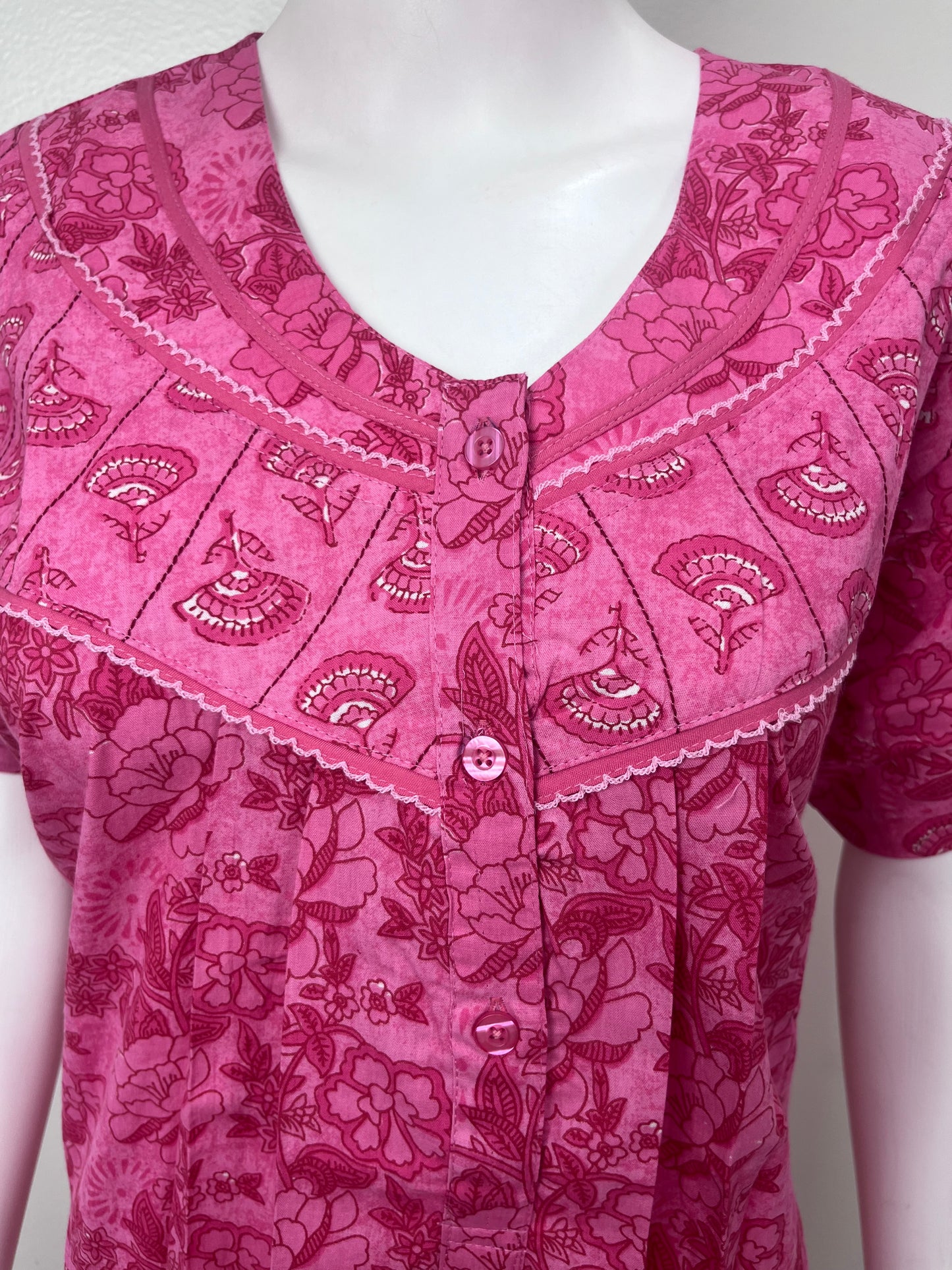 Hot Pink Floral Printed Cotton Nightgown