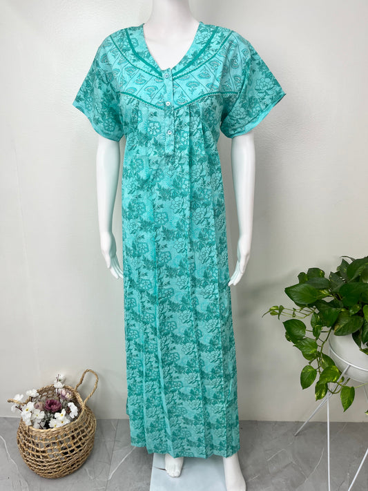 Blue Pleated 100% Cotton Nightgown