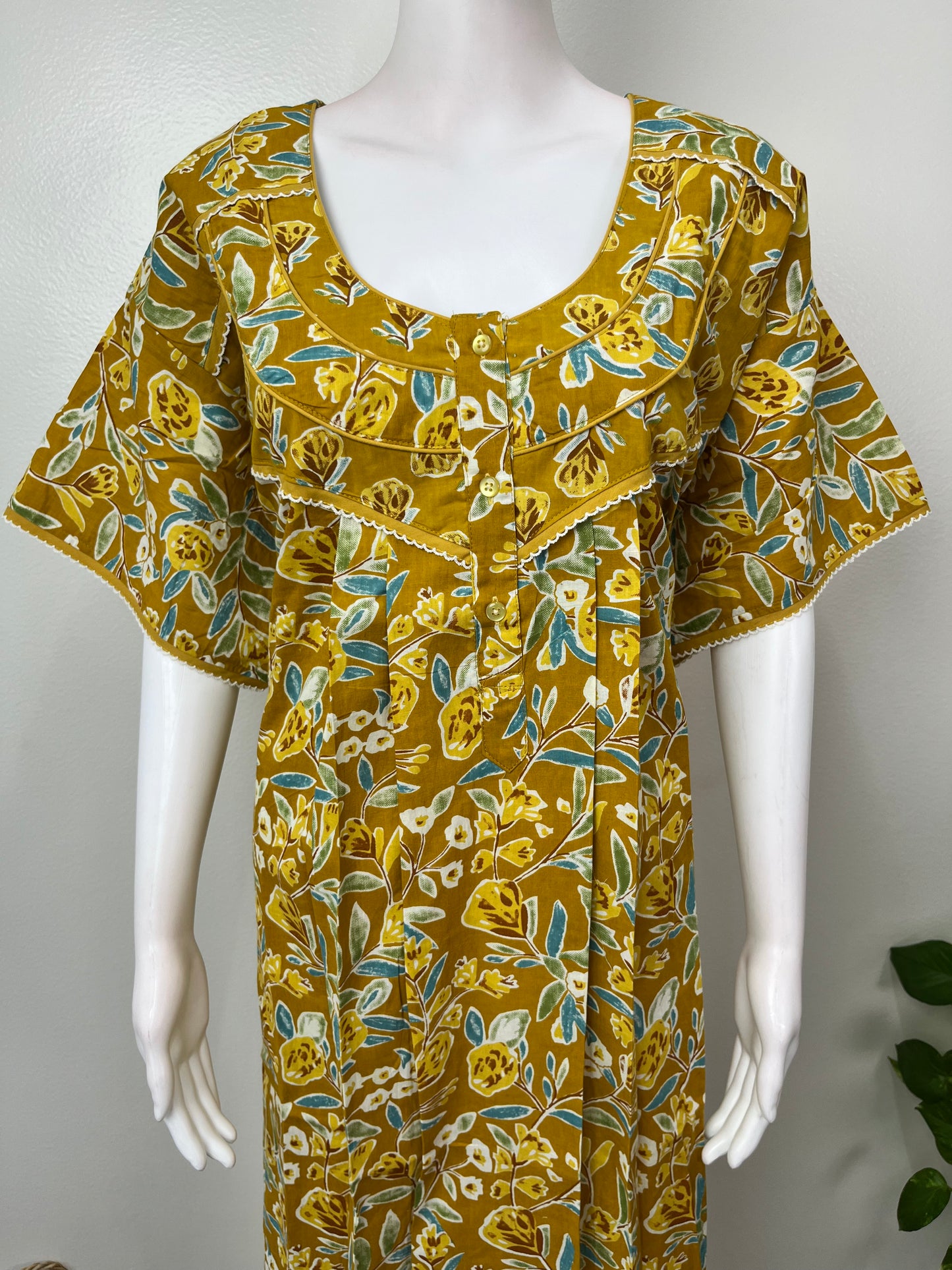 Mustard Floral Printed 100% Cotton Nightgown