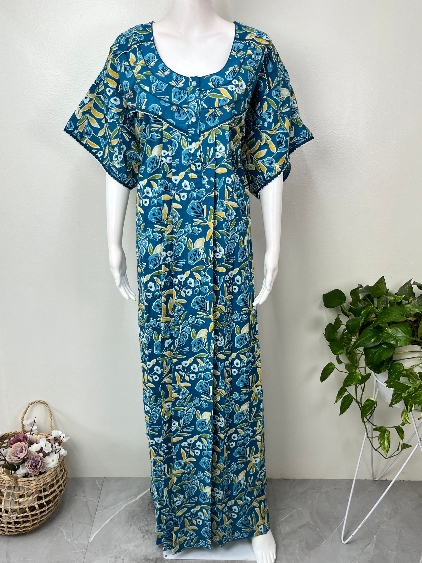 Royal Blue Pure Cotton Nighty Elegant & Comfortable