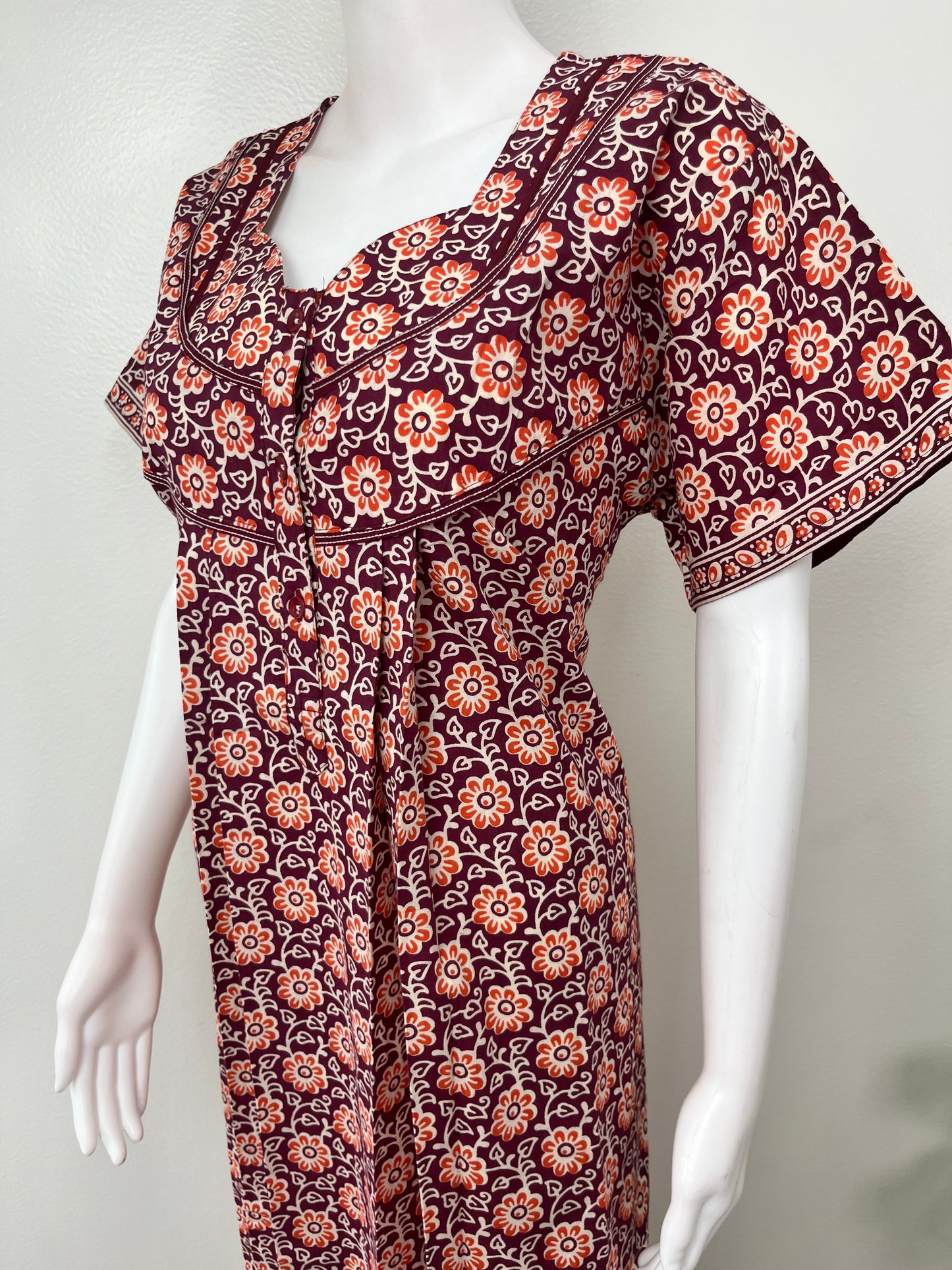 Maroon Floral Printed 100% Cotton Nighty