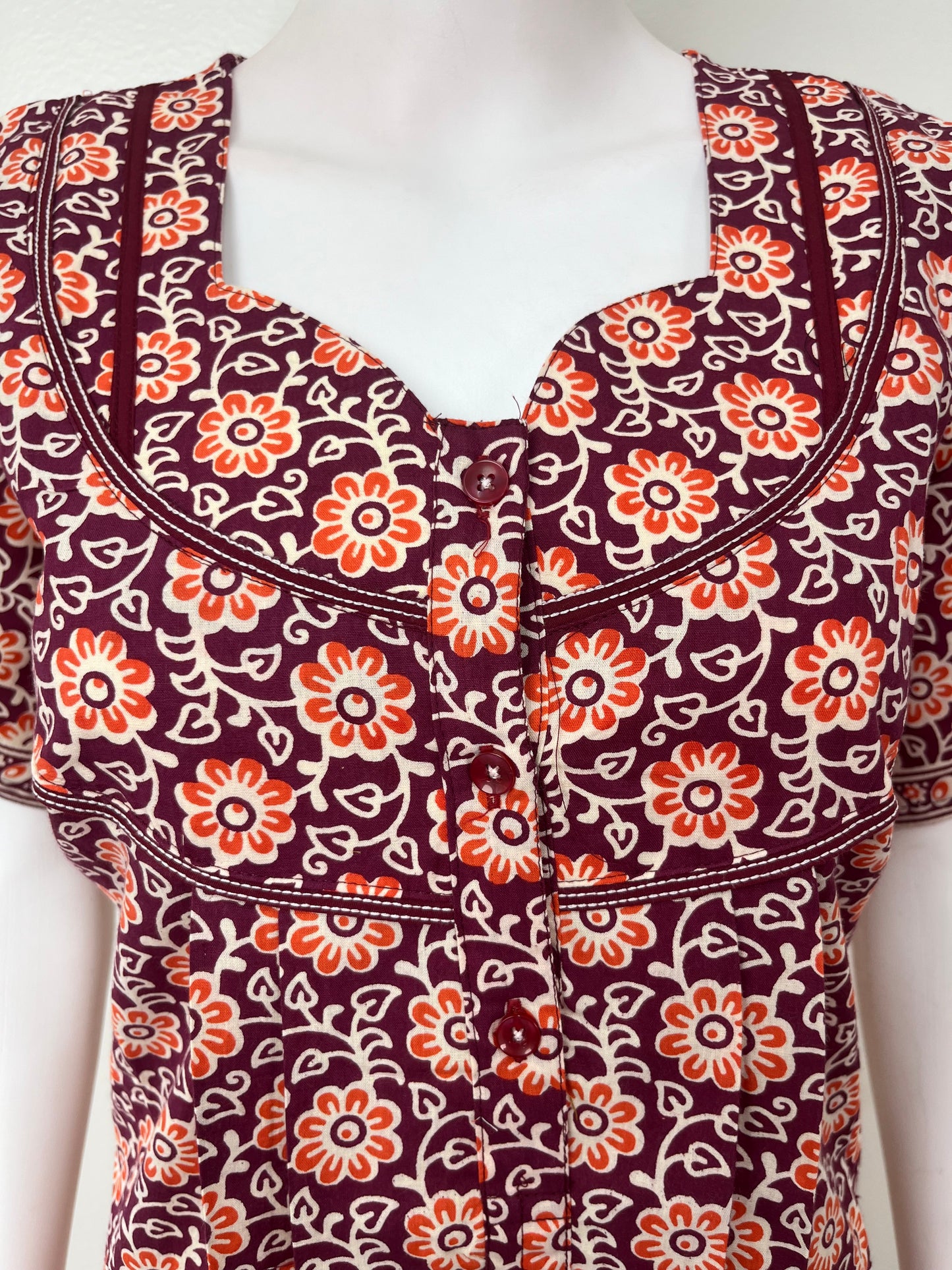 Maroon Floral Printed 100% Cotton Nighty