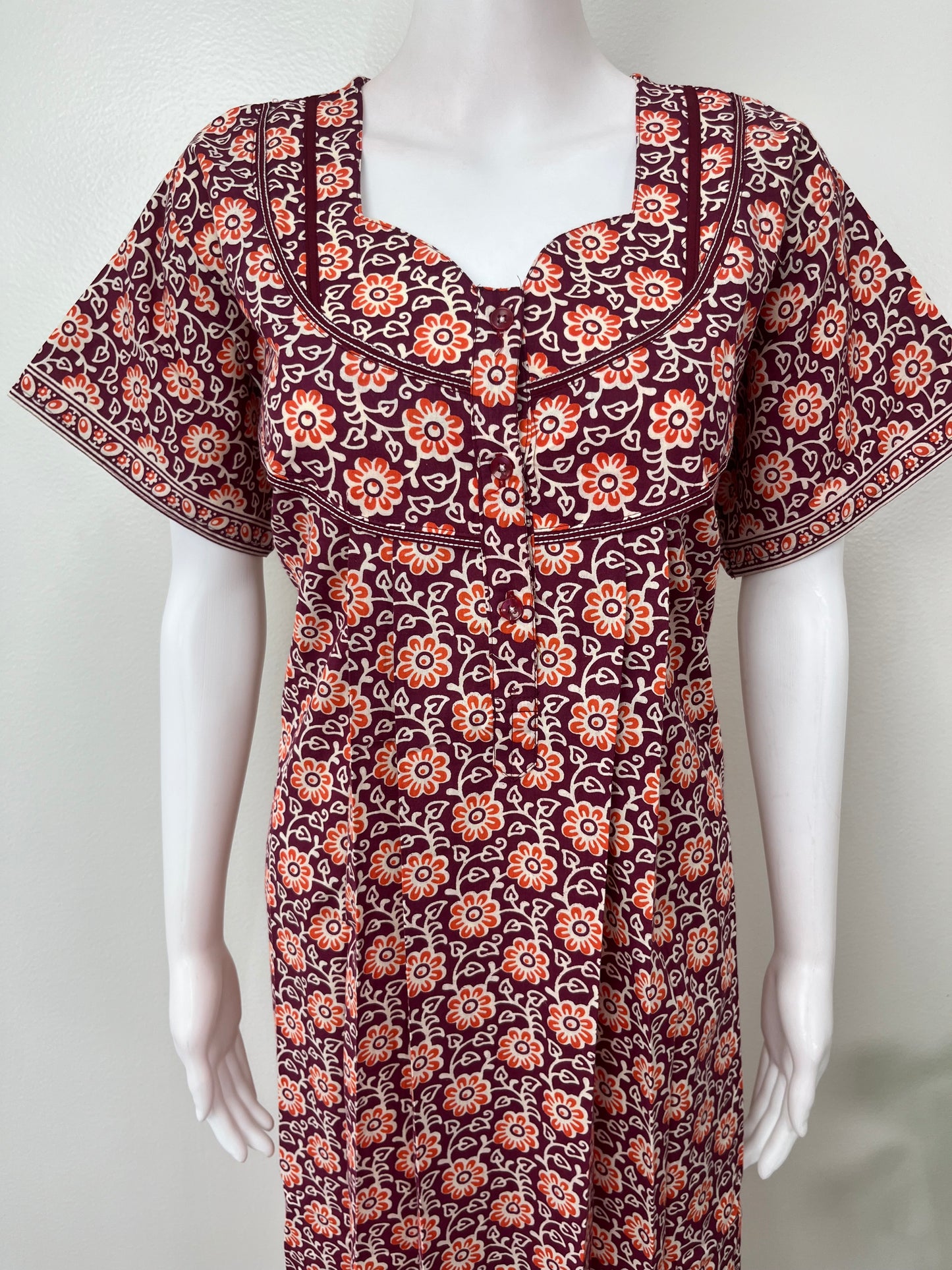 Maroon Floral Printed 100% Cotton Nighty