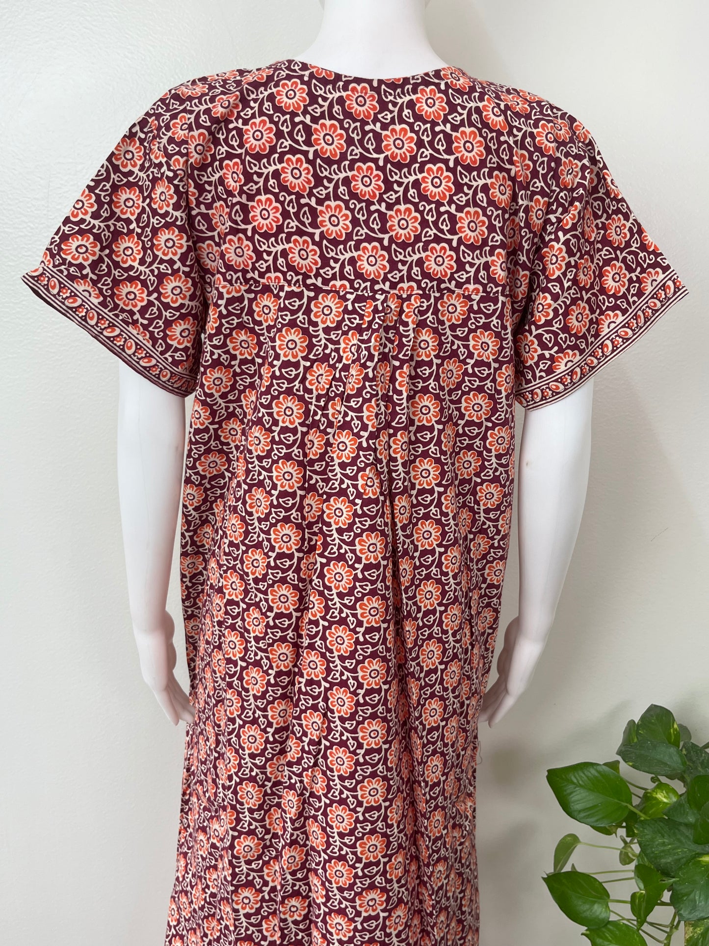 Maroon Floral Printed 100% Cotton Nighty