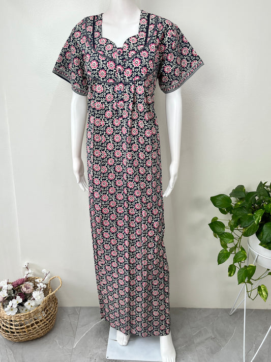 Navy Blue 100% Cotton Women's Nightgown