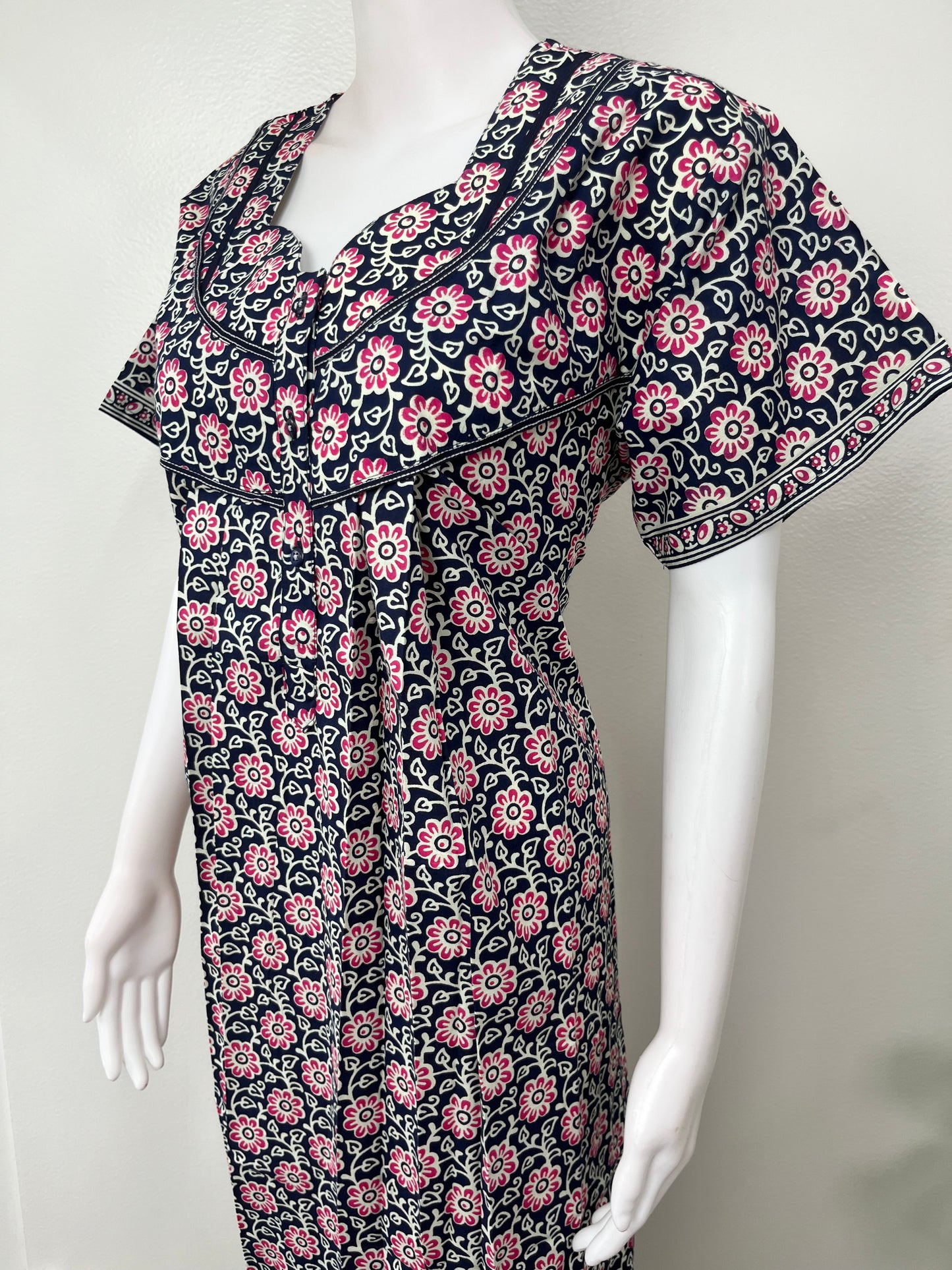 Navy Blue 100% Cotton Women's Nightgown