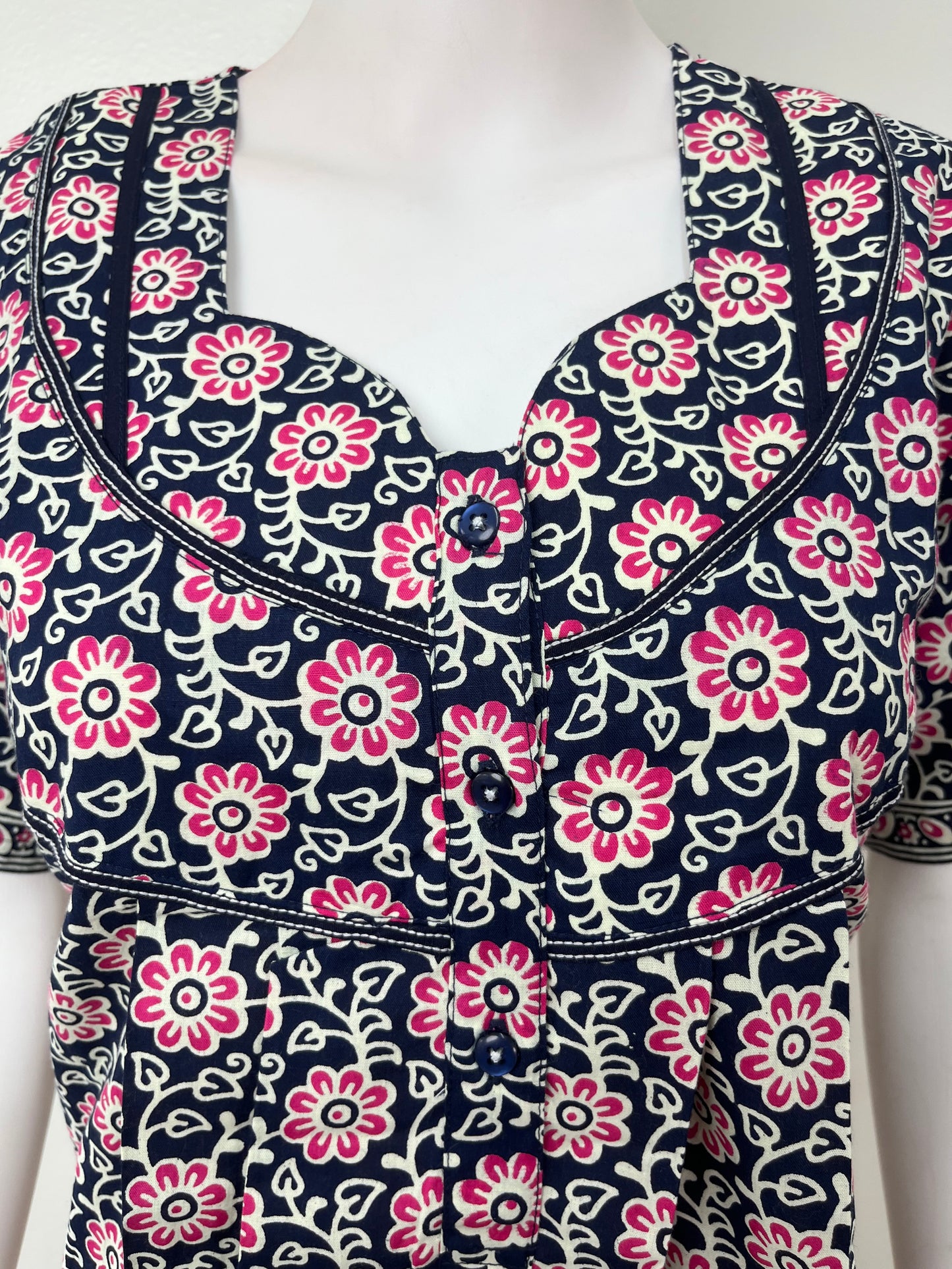 Navy Blue 100% Cotton Women's Nightgown