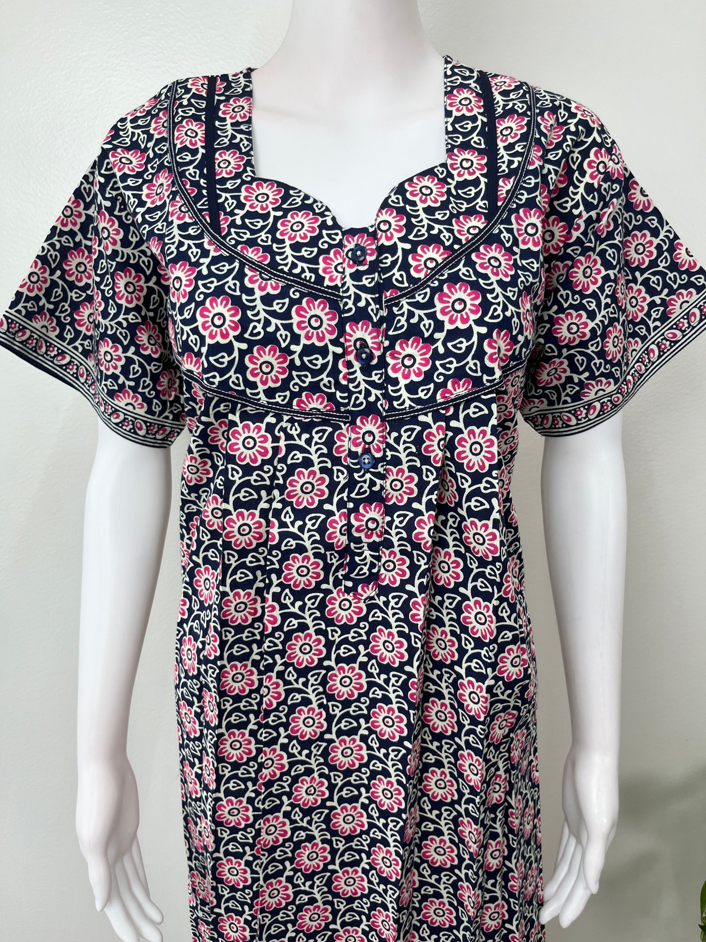 Navy Blue 100% Cotton Women's Nightgown