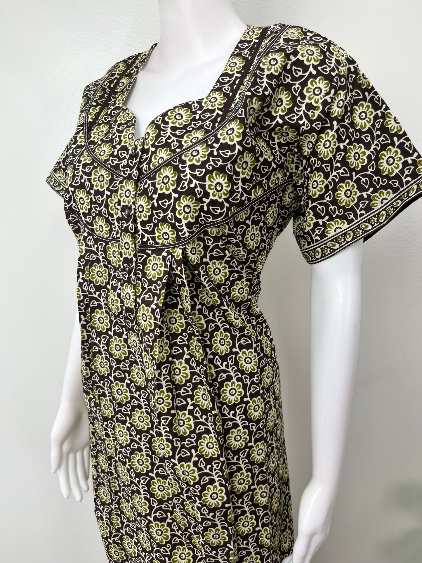 Bottle Green Pleated Cotton Nighty for Women