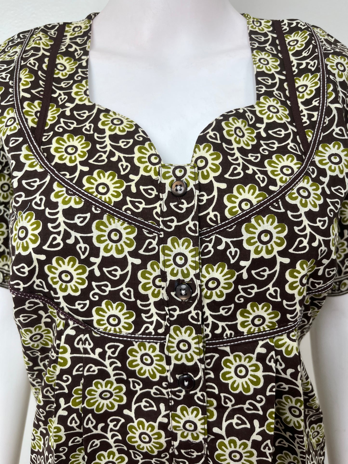 Bottle Green Pleated Cotton Nighty for Women