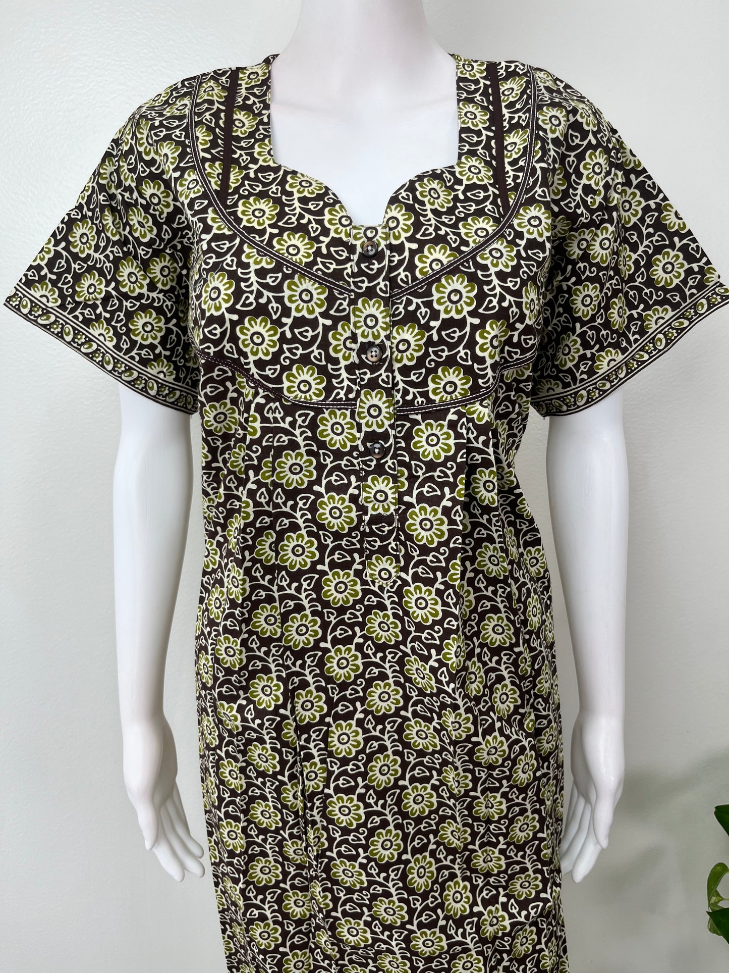 Bottle Green Pleated Cotton Nighty for Women