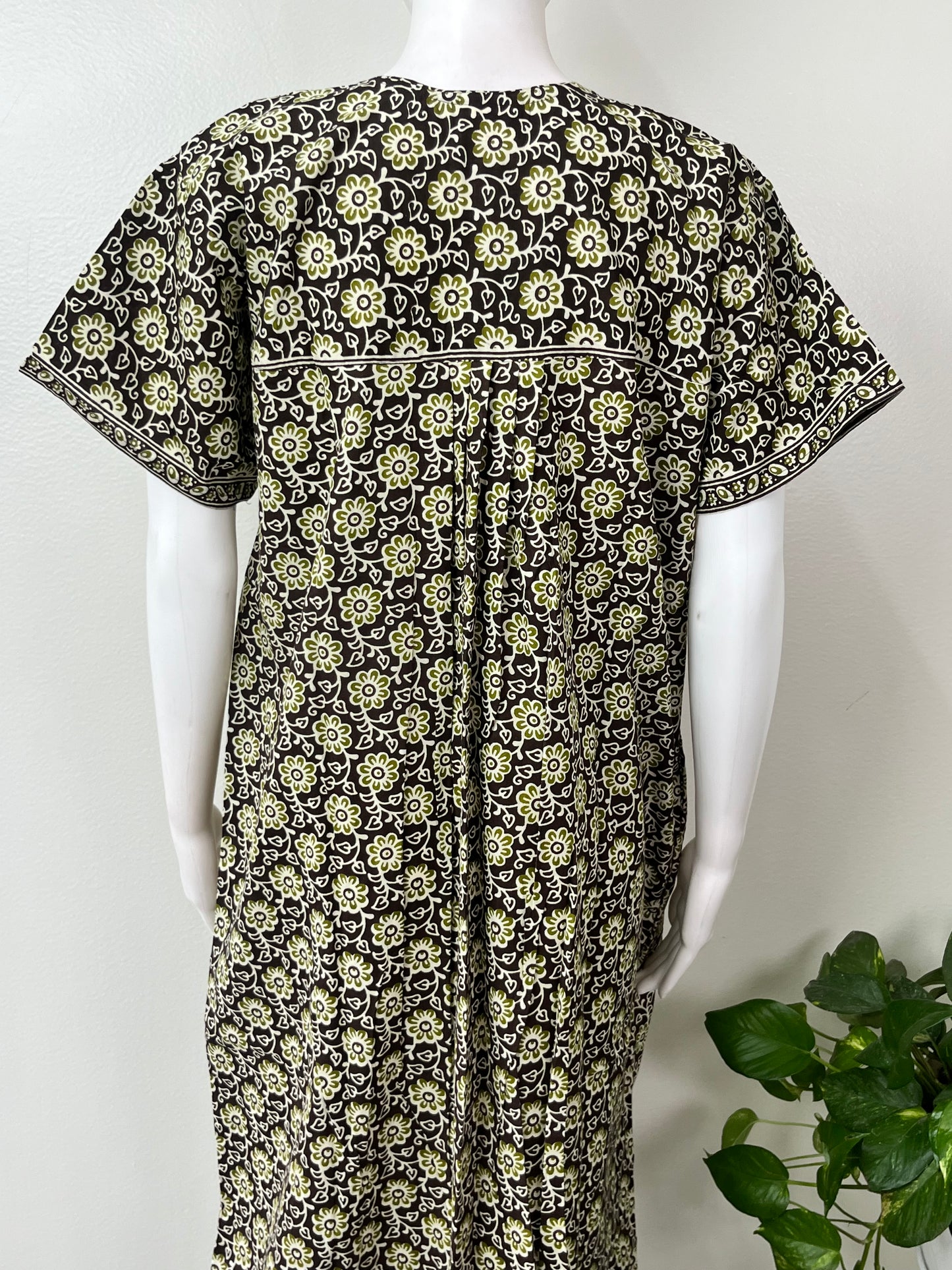 Bottle Green Pleated Cotton Nighty for Women