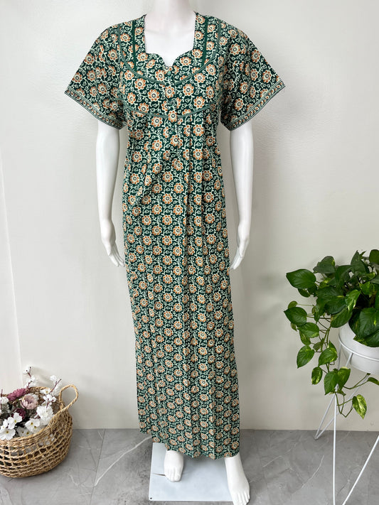 Green Pure Cotton Women's Nightgown