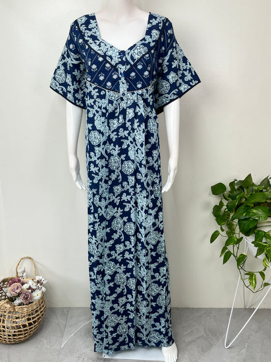Royal Blue 100% Cotton Women's Nightgown