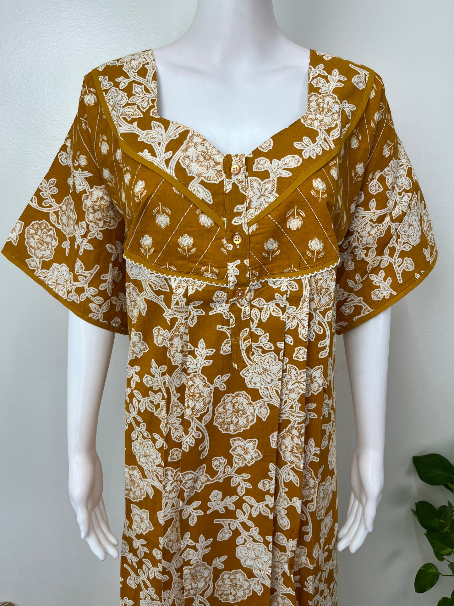 Mustard Pleated Style Nightgown Soft & Comfortable