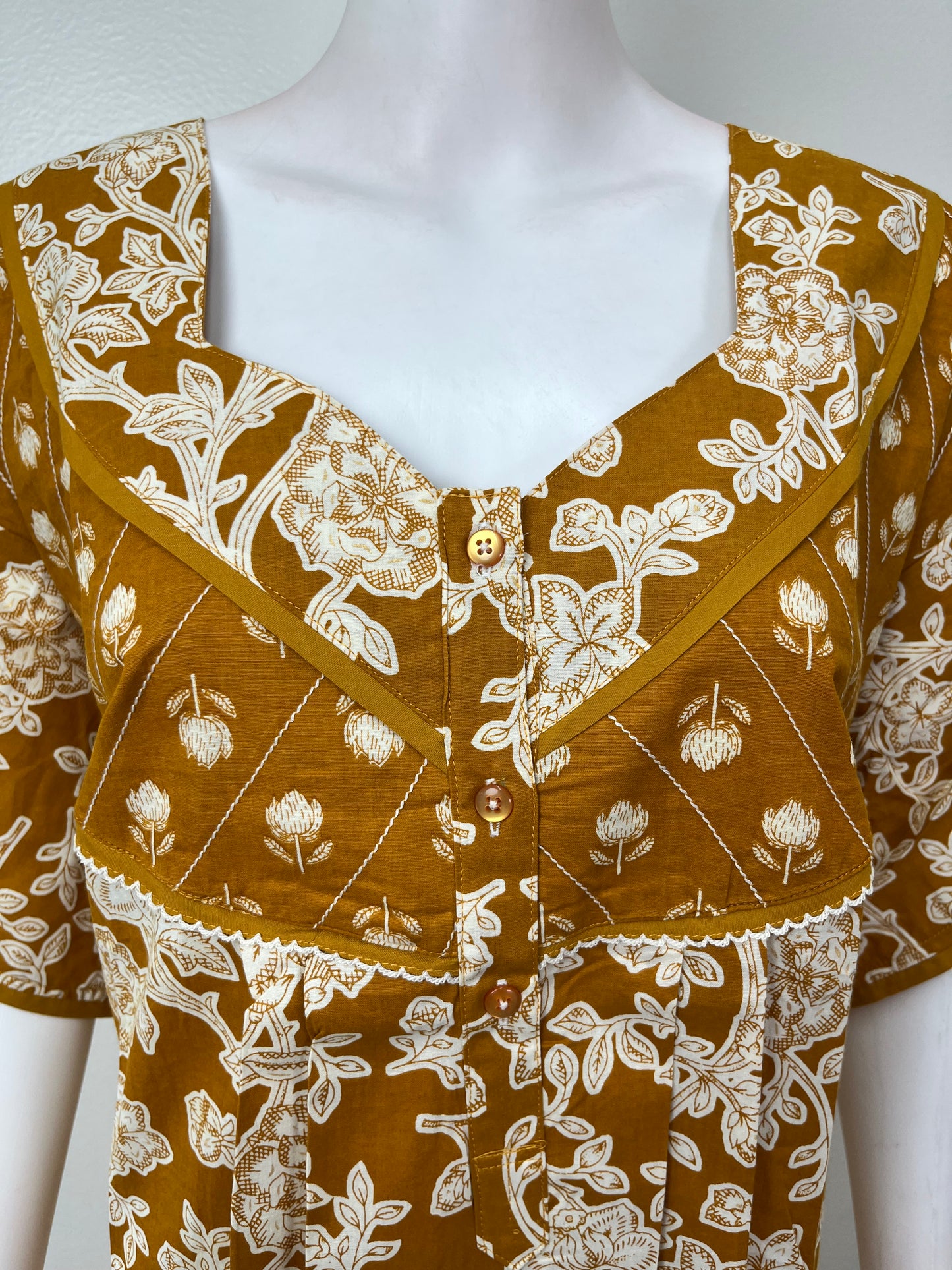 Mustard Pleated Style Nightgown Soft & Comfortable