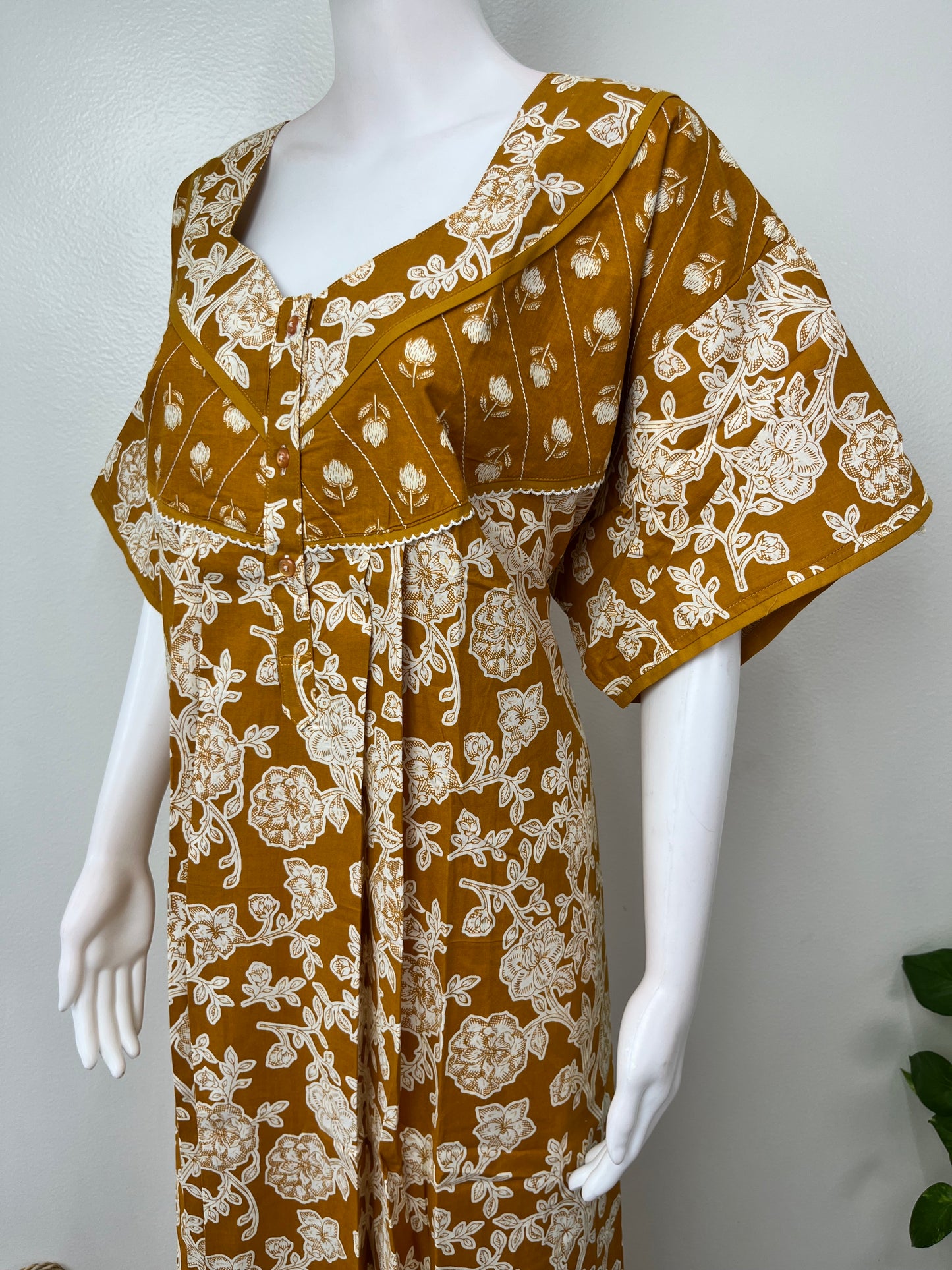 Mustard Pleated Style Nightgown Soft & Comfortable