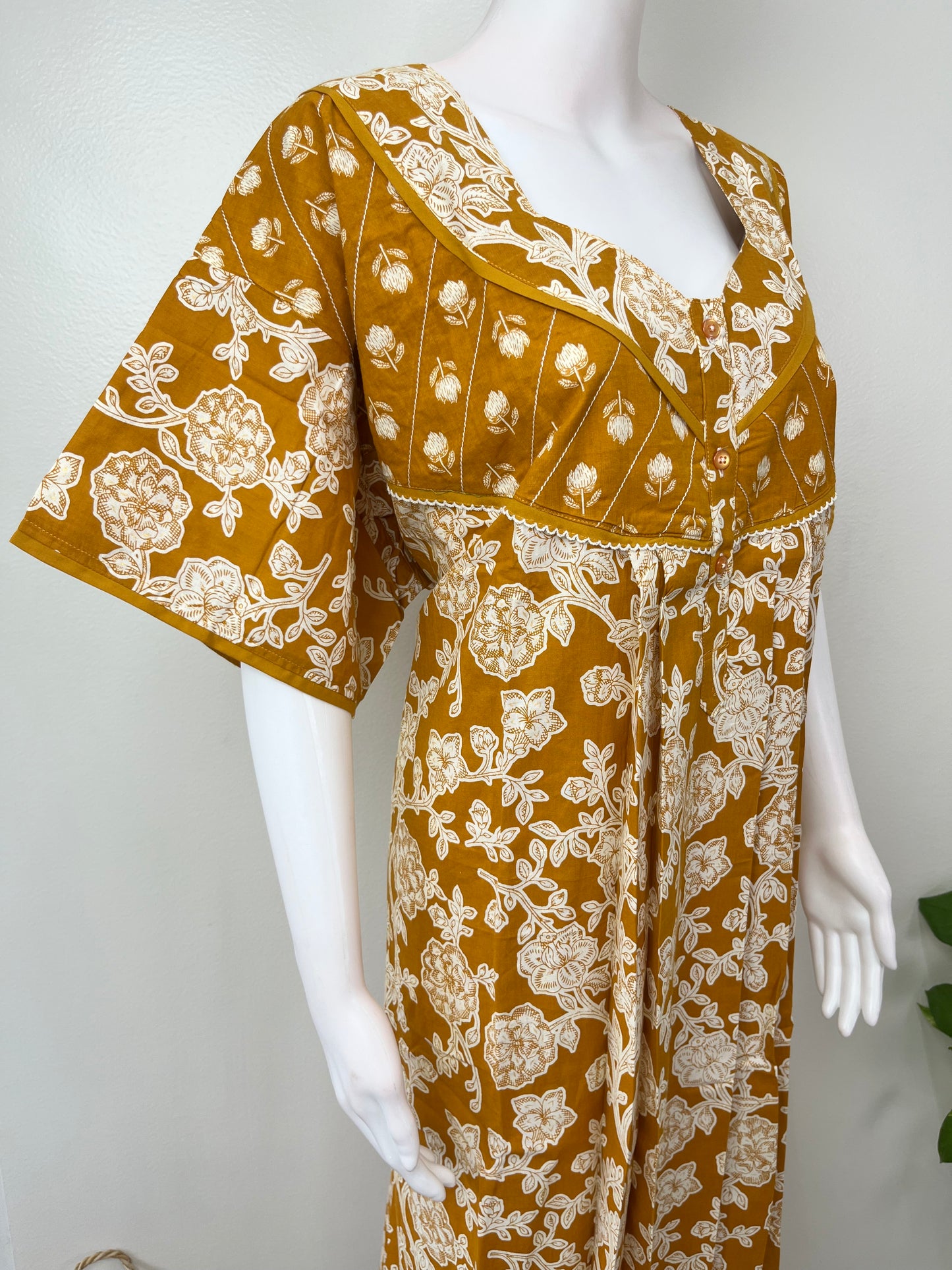 Mustard Pleated Style Nightgown Soft & Comfortable