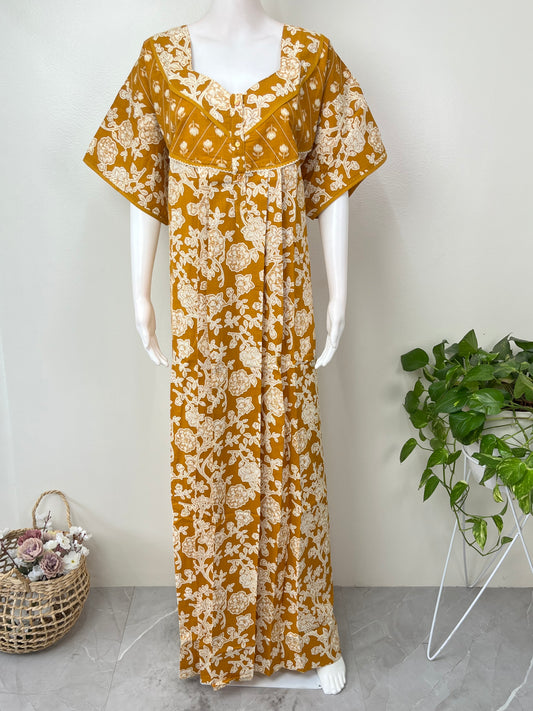 Mustard Pleated Style Nightgown Soft & Comfortable