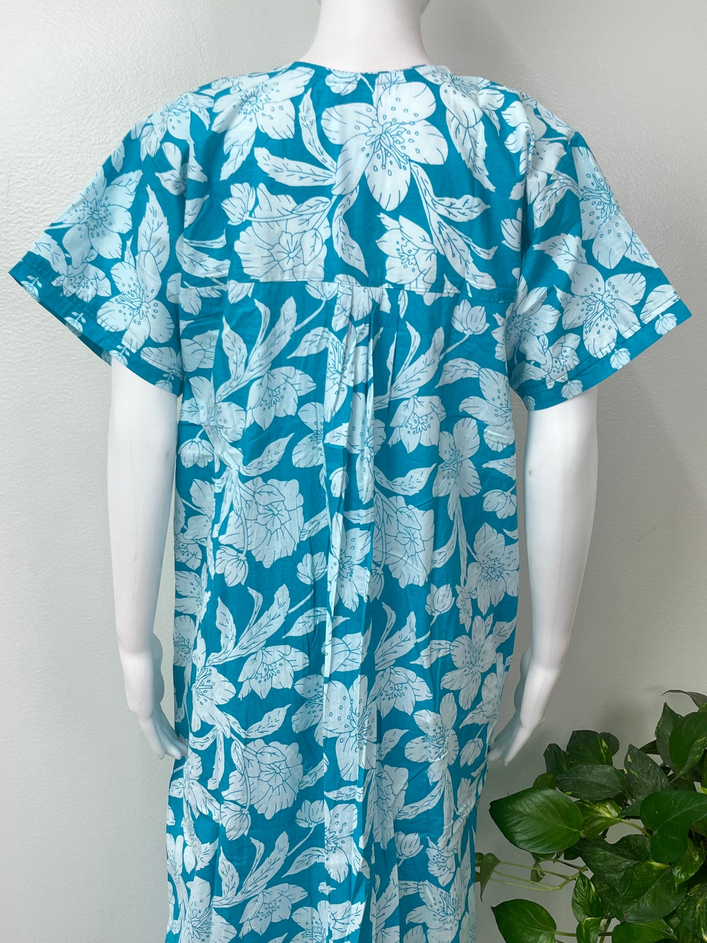 Aqua Blue Floral Printed 100% Cotton Nighty