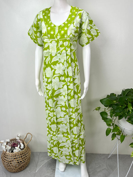 Lime Green Pure Cotton Nightgown for Women