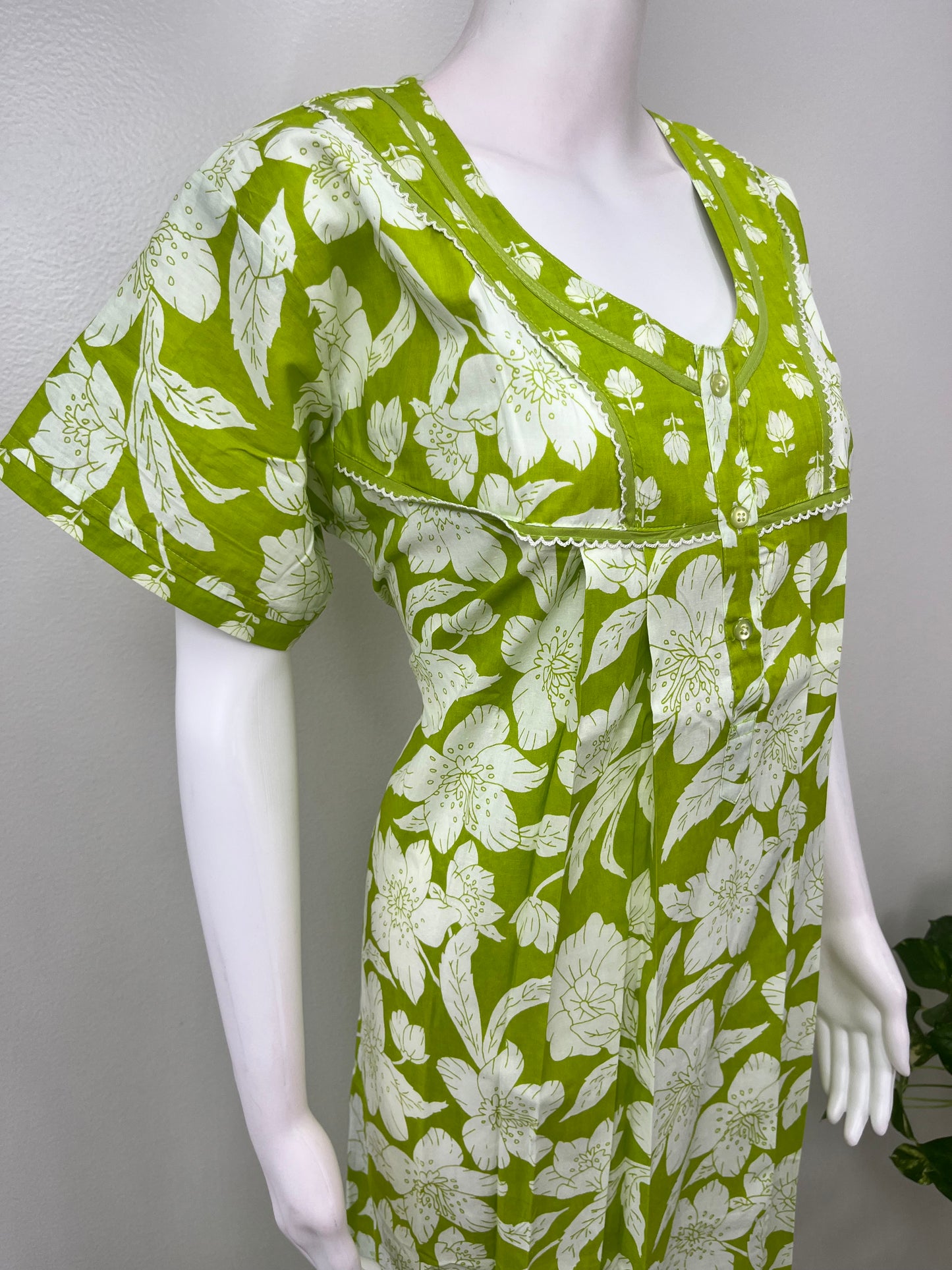 Lime Green Pure Cotton Nightgown for Women