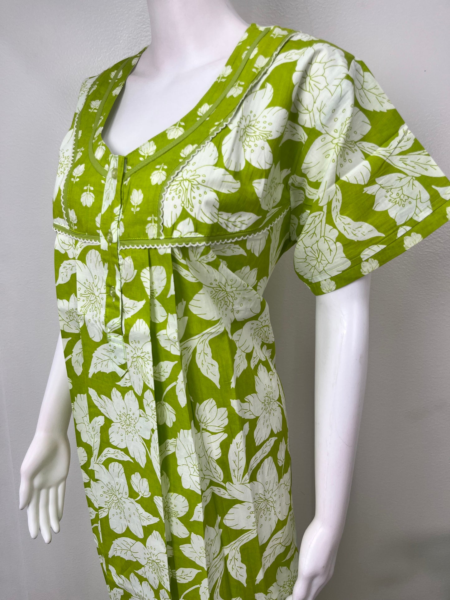 Lime Green Pure Cotton Nightgown for Women
