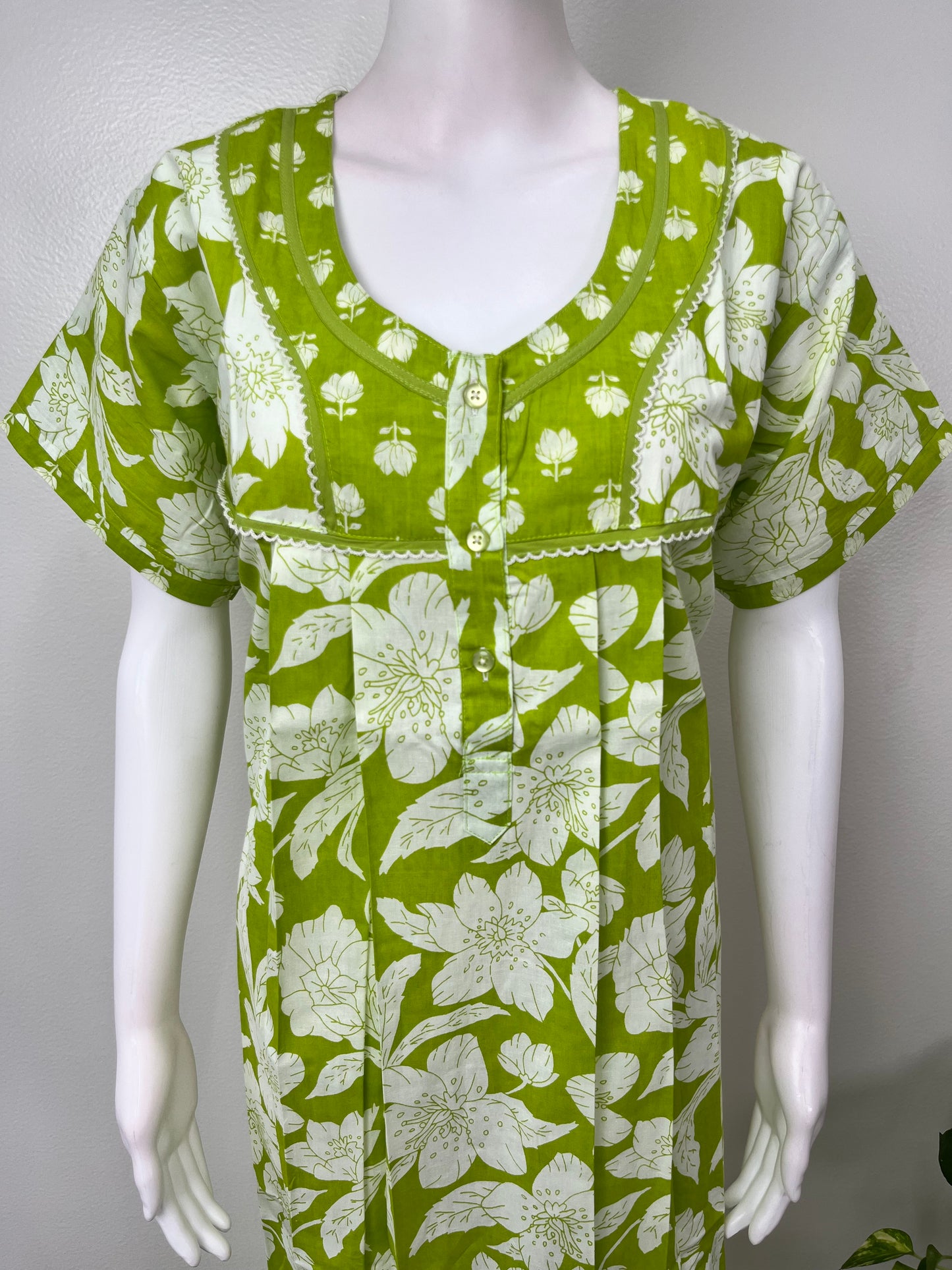 Lime Green Pure Cotton Nightgown for Women