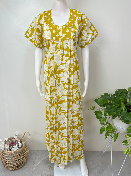 Yellow 100% Cotton Nightgown Soft & Breathable