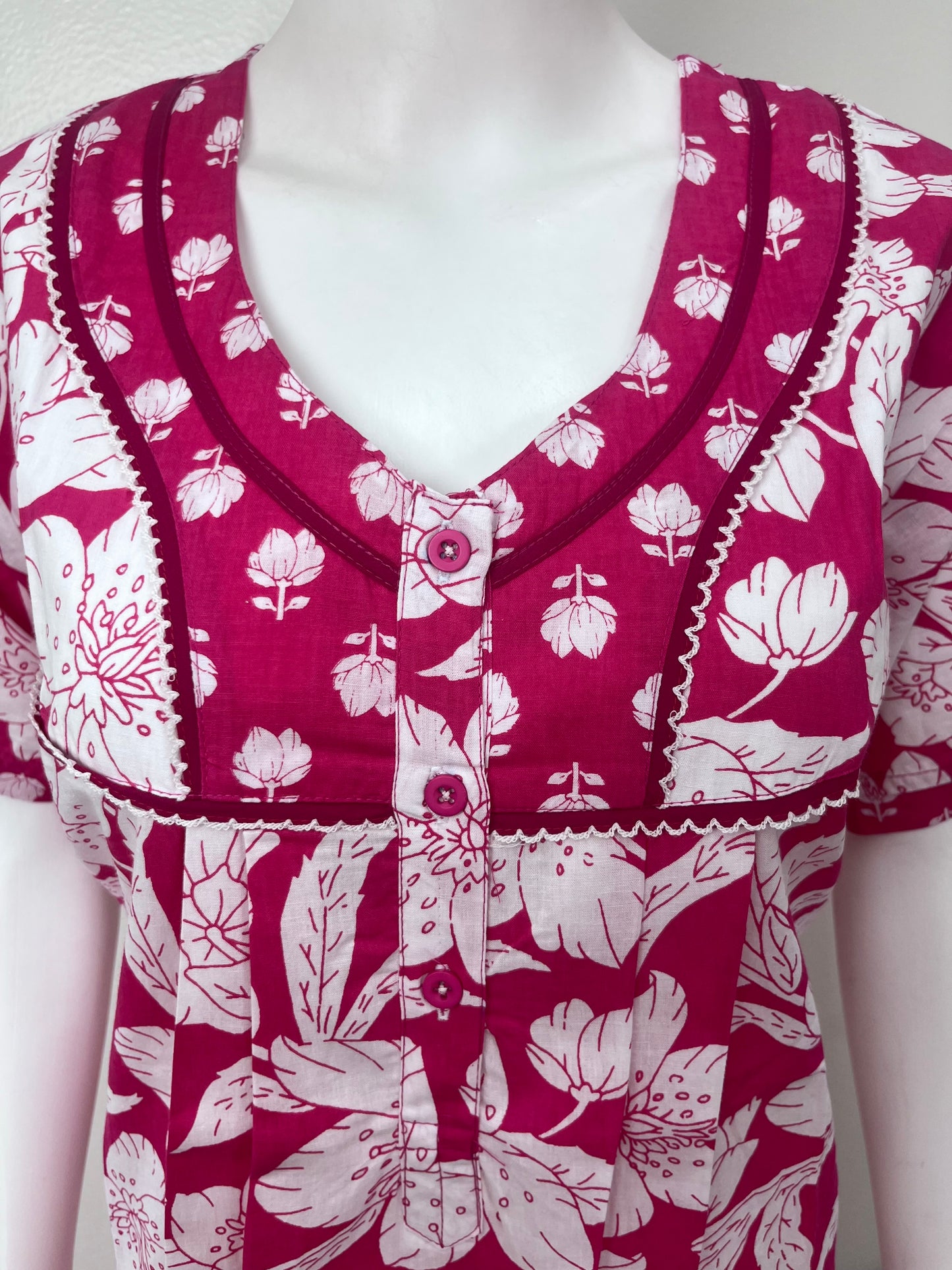Pink Pleated Style Cotton Nightgown for Women