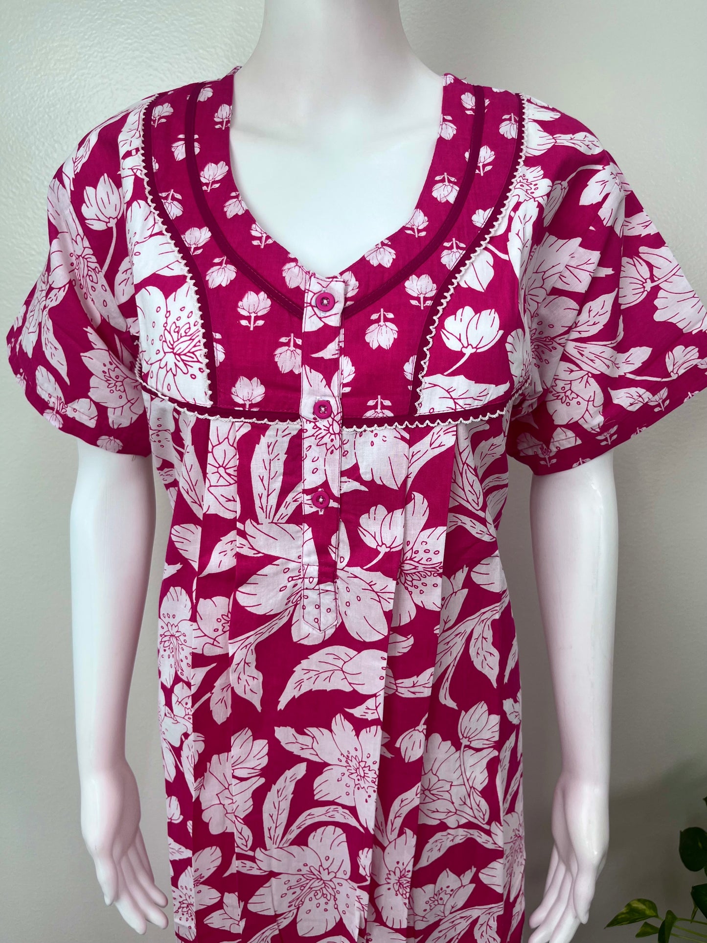 Pink Pleated Style Cotton Nightgown for Women