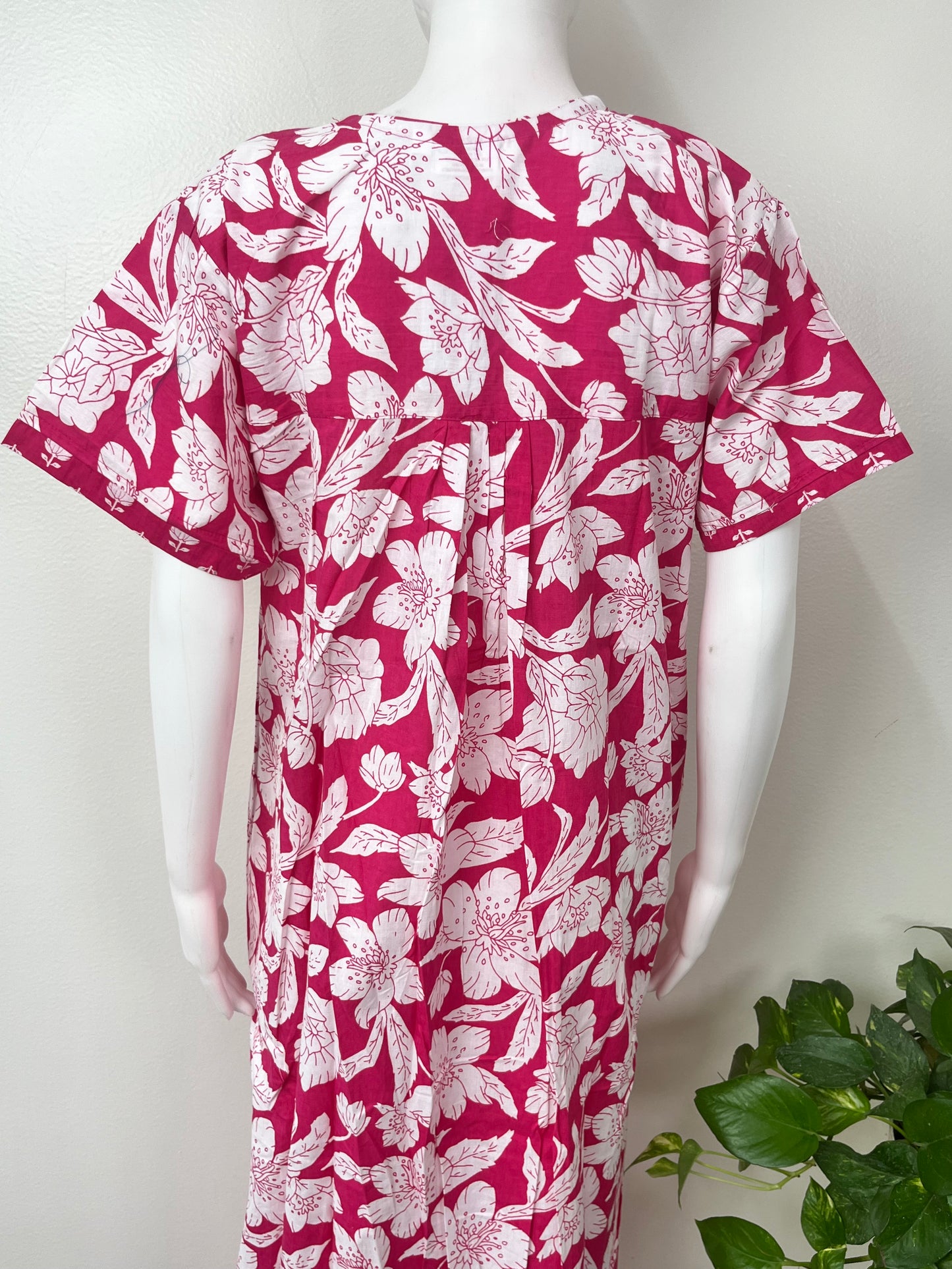 Pink Pleated Style Cotton Nightgown for Women