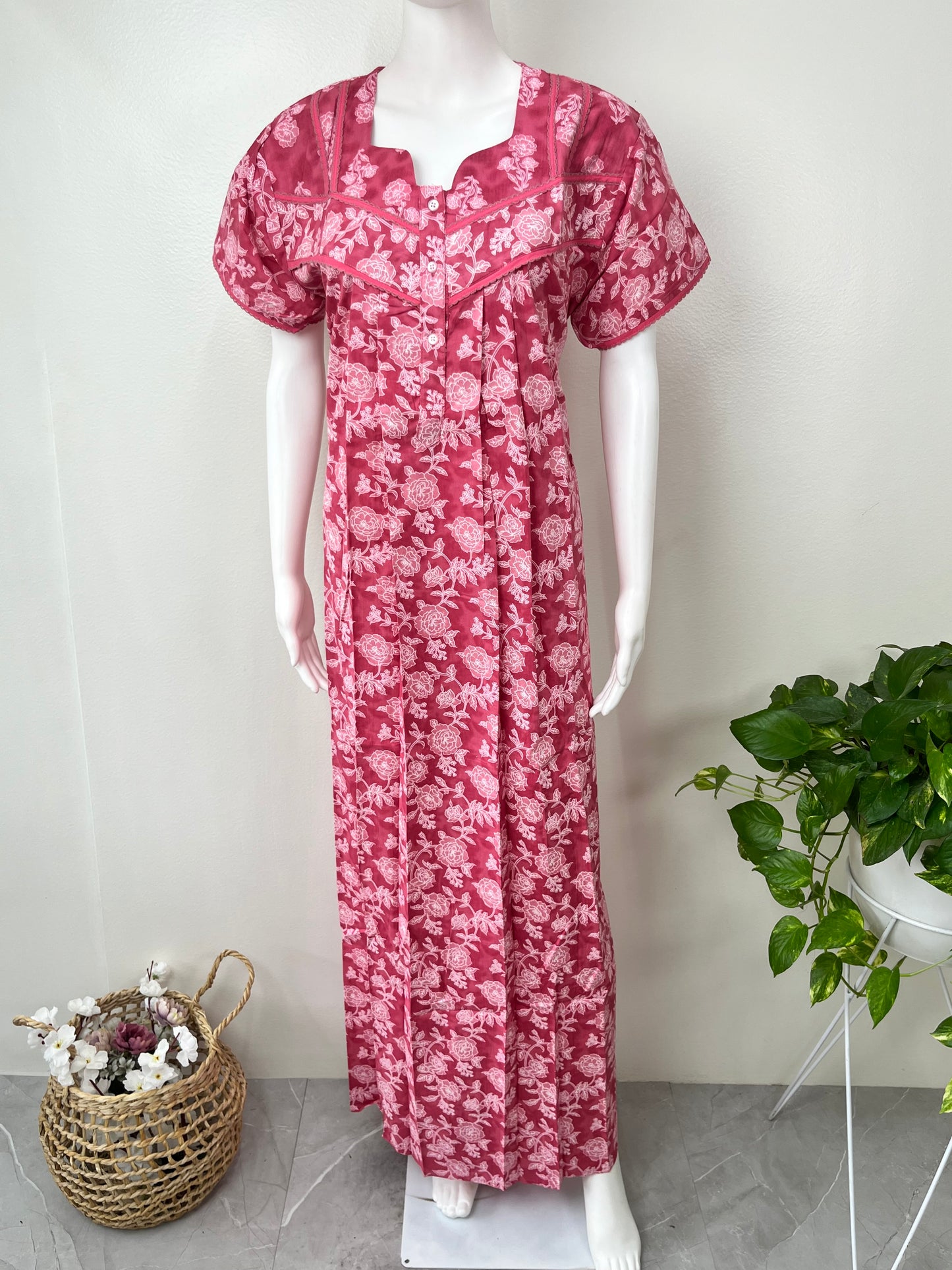 Pink Pure Cotton Nightgown Soft & Comfortable
