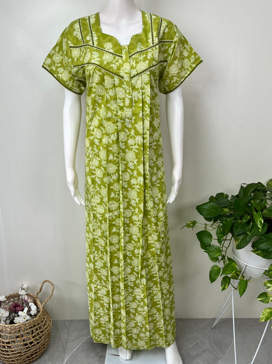 Lime Green Pleated 100% Cotton Nighty